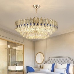 Lampada a sospensione in cristallo con piuma dorata Lampada da soffitto decorativa duplex