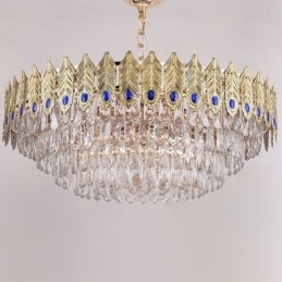 Lampada a sospensione in cristallo con piuma dorata Lampada da soffitto decorativa duplex