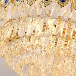 Lampada a sospensione in cristallo con piuma dorata Lampada da soffitto decorativa duplex