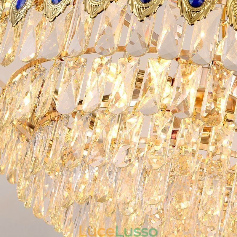 Lampada a sospensione in cristallo con piuma dorata Lampada da soffitto decorativa duplex