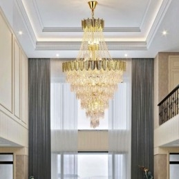 Lampada a sospensione in cristallo conico, accattivante lampada da soffitto decorativa duplex