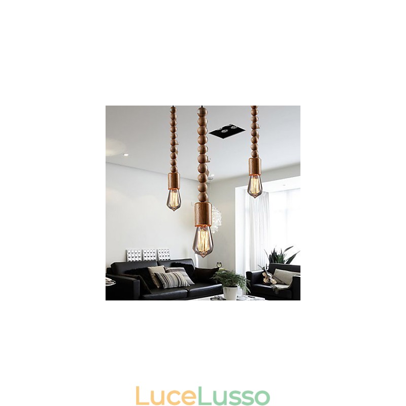 Lampadario Mini Stile Tradizionale Classico Legno Bambù