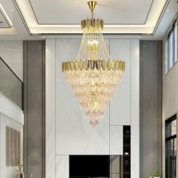 Lampada a sospensione in cristallo conico, accattivante lampada da soffitto decorativa duplex
