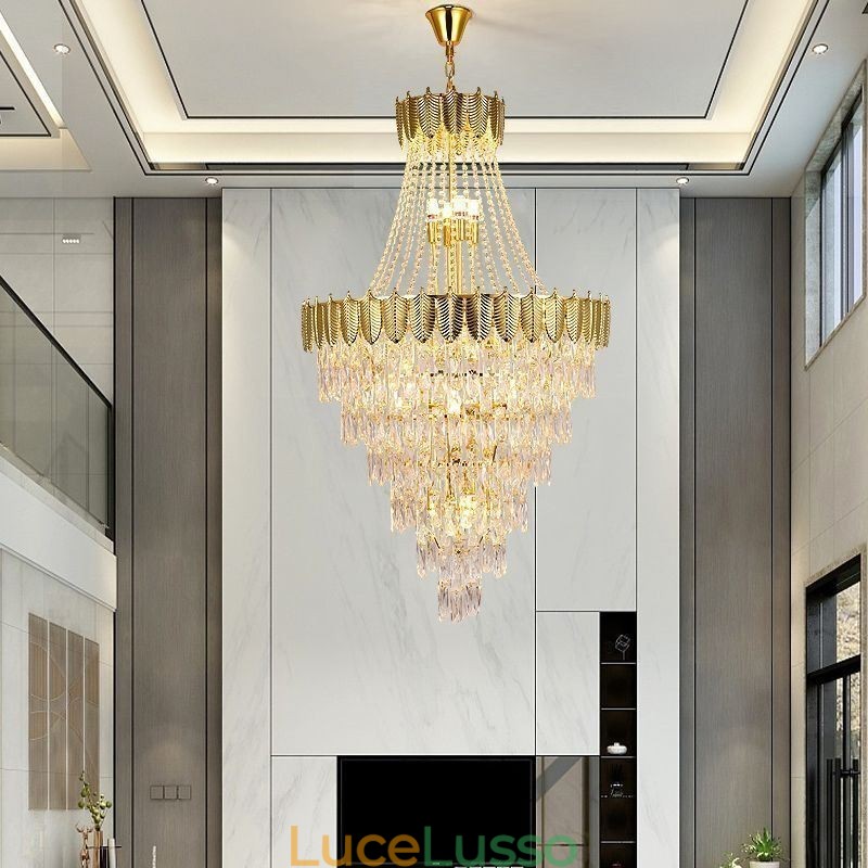 Lampada a sospensione in cristallo conico, accattivante lampada da soffitto decorativa duplex