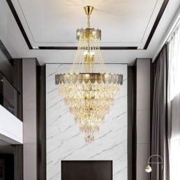 Lampada a sospensione in cristallo conico, accattivante lampada da soffitto decorativa duplex