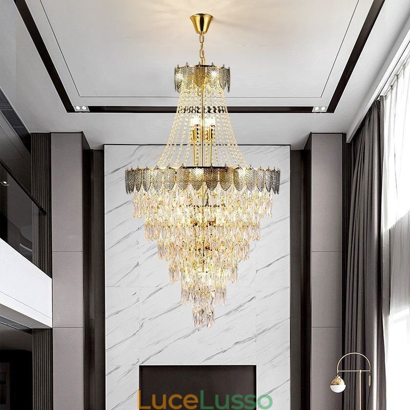 Lampada a sospensione in cristallo conico, accattivante lampada da soffitto decorativa duplex