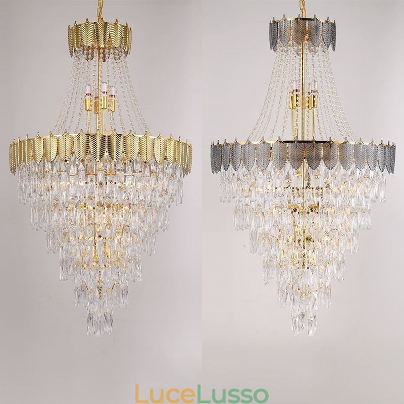 Lampada a sospensione in cristallo conico, accattivante lampada da soffitto decorativa duplex
