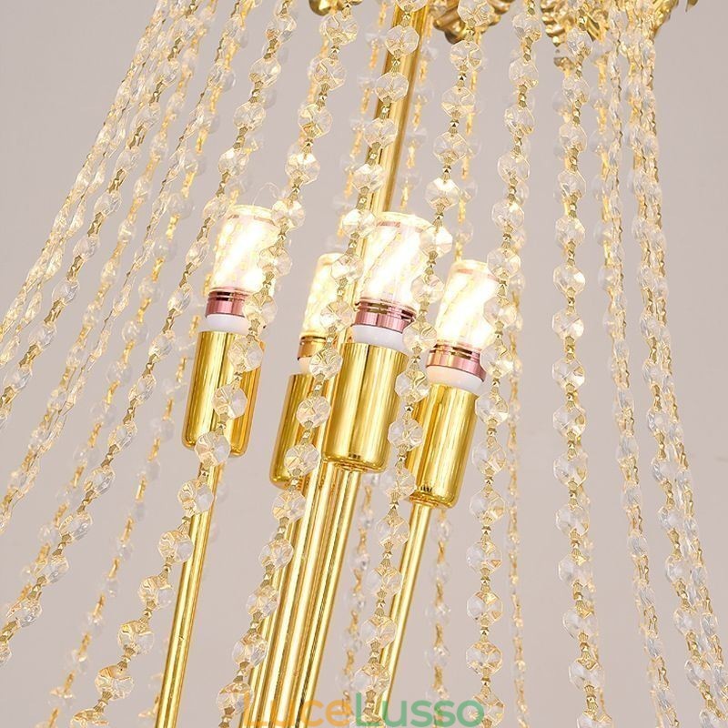 Lampada a sospensione in cristallo conico, accattivante lampada da soffitto decorativa duplex