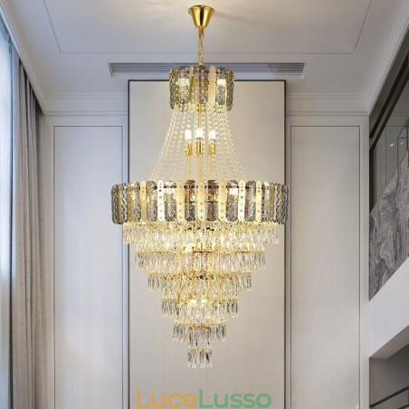 Lampada a sospensione in cristallo conico Squisita lampada da soffitto decorativa duplex Lampada a sospensione in cristallo conico Squisita lampada da soffitto decorativa duplex