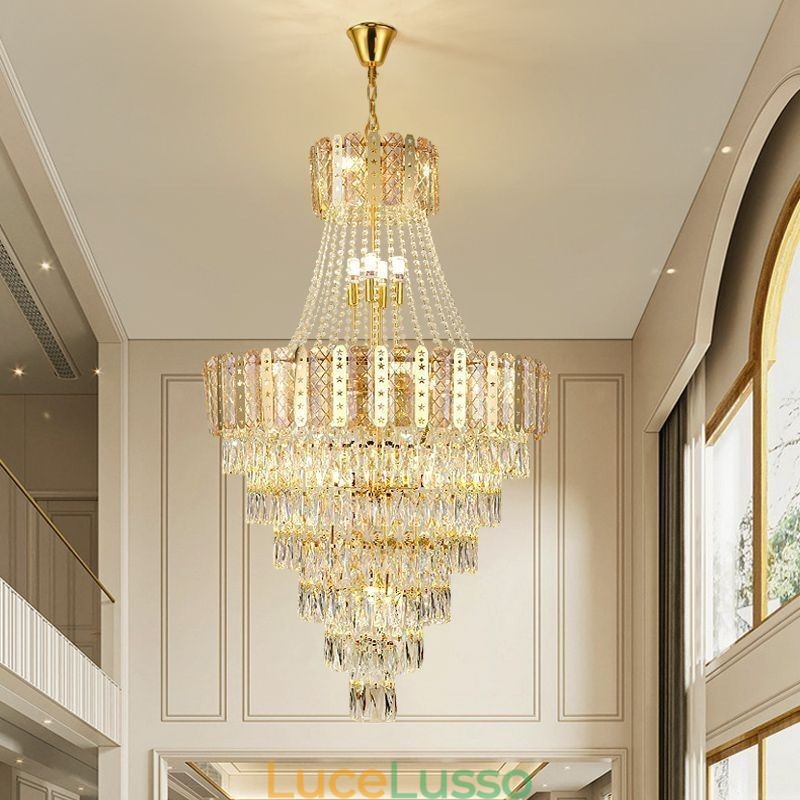 Lampada a sospensione in cristallo conico Squisita lampada da soffitto decorativa duplex