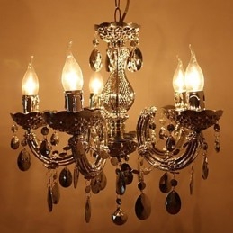 Lampadario moderno in stile cristallo acrilico argento con 5 luci