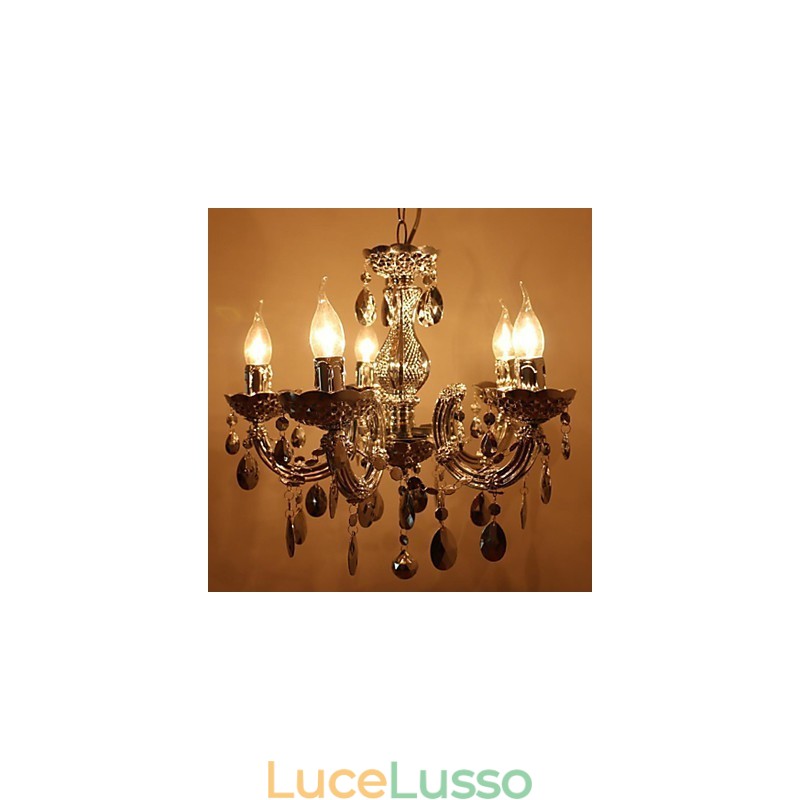 Lampadario moderno in stile cristallo acrilico argento con 5 luci