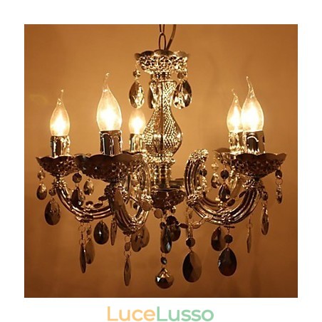 Lampadario moderno in stile cristallo acrilico argento con 5 luci Lampadario moderno in stile cristallo acrilico argento con 5 luci
