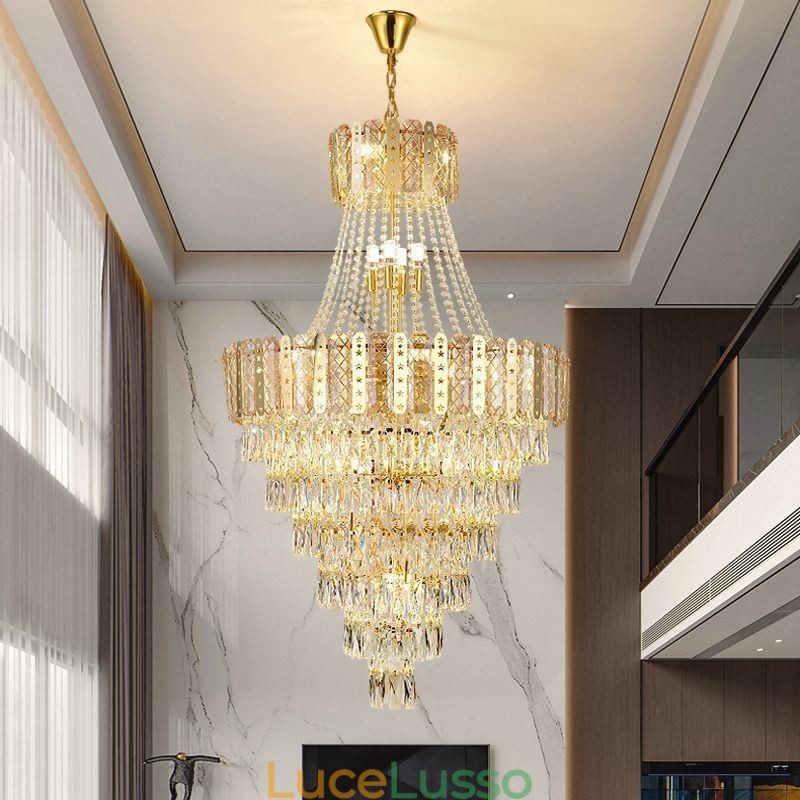 Lampada a sospensione in cristallo conico Squisita lampada da soffitto decorativa duplex