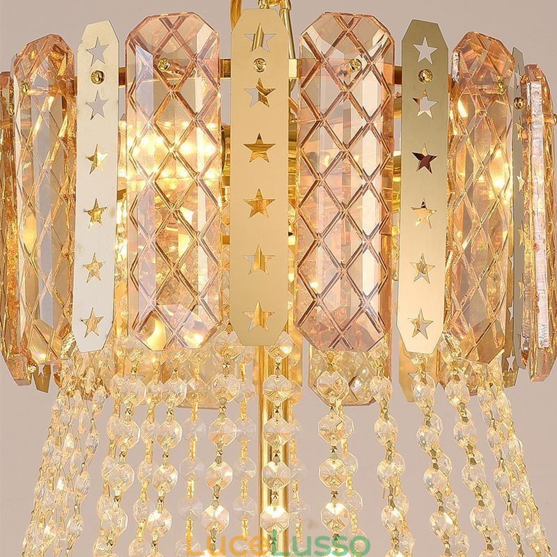 Lampada a sospensione in cristallo conico Squisita lampada da soffitto decorativa duplex