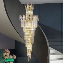 Lampada a sospensione in cristallo Duplex conica decorativa da soffitto 70cm