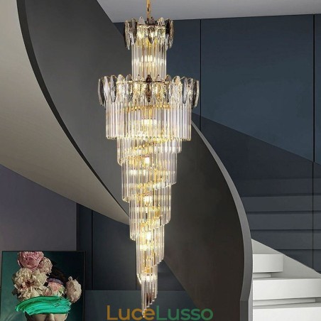 Lampada a sospensione in cristallo Duplex conica decorativa da soffitto 70cm Lampada a sospensione in cristallo Duplex conica decorativa da soffitto 70cm