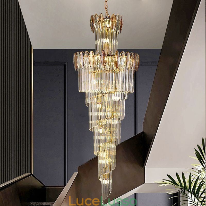 Lampada a sospensione in cristallo Duplex conica decorativa da soffitto 70cm