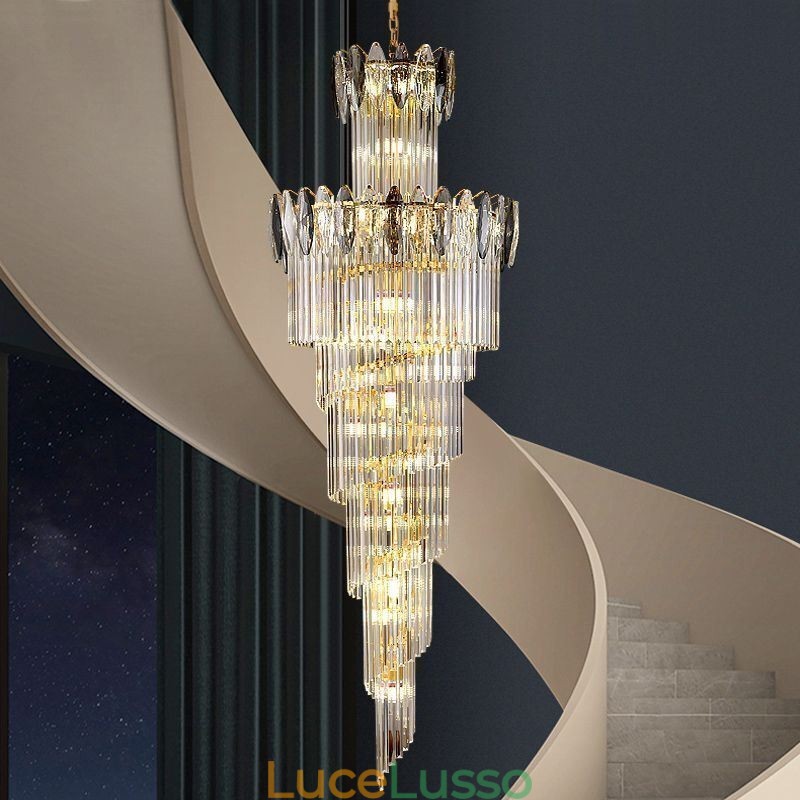 Lampada a sospensione in cristallo Duplex conica decorativa da soffitto 70cm