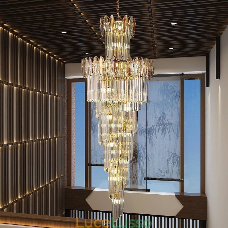 Lampada a sospensione in cristallo Duplex conica decorativa da soffitto 70cm