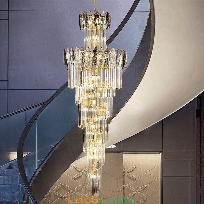 Lampada a sospensione in cristallo Duplex conica decorativa da soffitto 70cm
