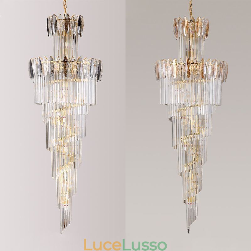Lampada a sospensione in cristallo Duplex conica decorativa da soffitto 70cm