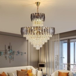 Lampada a sospensione in cristallo conico, lampada da soffitto decorativa duplex da 80 cm