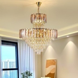 Lampada a sospensione in cristallo conico, lampada da soffitto decorativa duplex da 80 cm