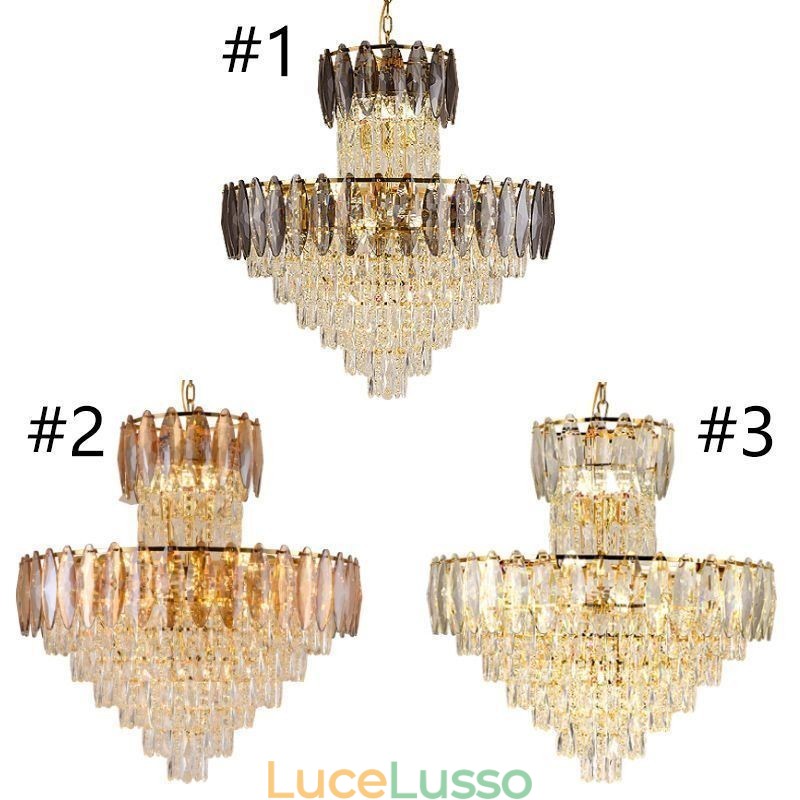 Lampada a sospensione in cristallo conico, lampada da soffitto decorativa duplex da 80 cm