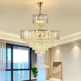 Lampada a sospensione in cristallo conico, lampada da soffitto decorativa duplex da 80 cm