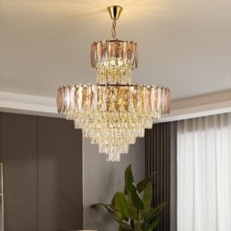 Lampada a sospensione in cristallo conico, lampada da soffitto decorativa duplex da 80 cm