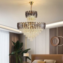 Lampada a sospensione in cristallo conico, lampada da soffitto decorativa duplex da 80 cm