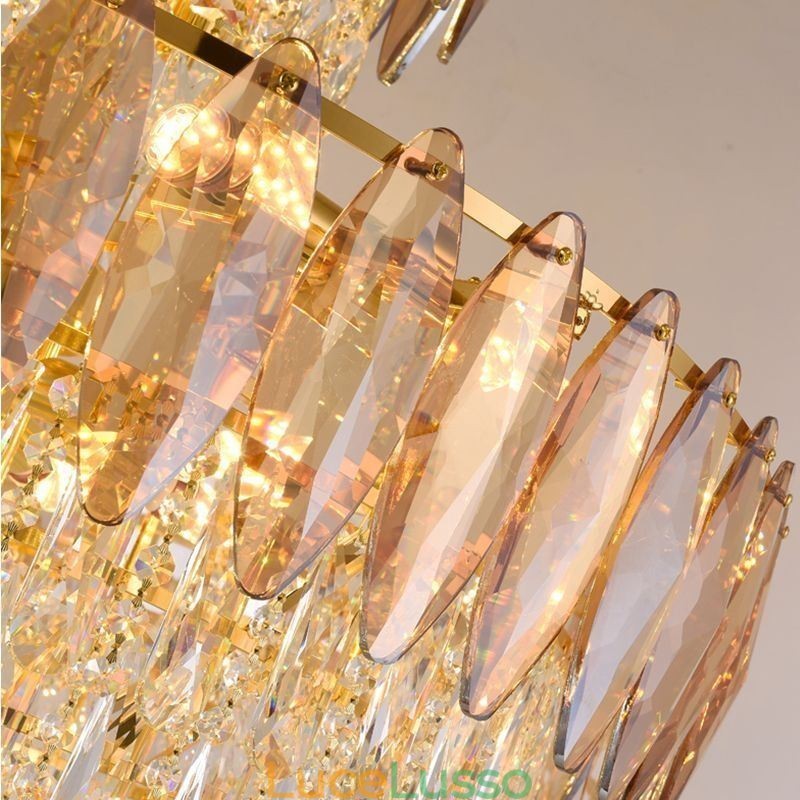 Lampada a sospensione in cristallo conico, lampada da soffitto decorativa duplex da 80 cm