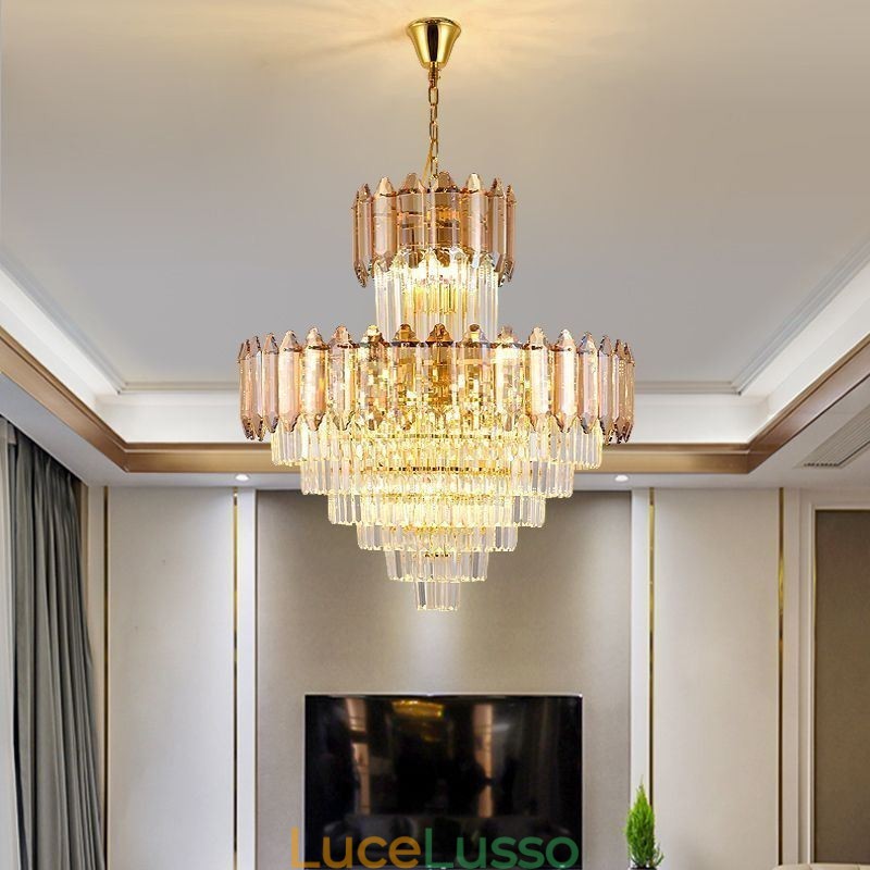 Lampada a sospensione in cristallo conico Lampada da soffitto decorativa duplex