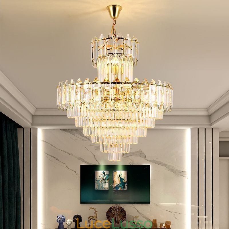 Lampada a sospensione in cristallo conico Lampada da soffitto decorativa duplex