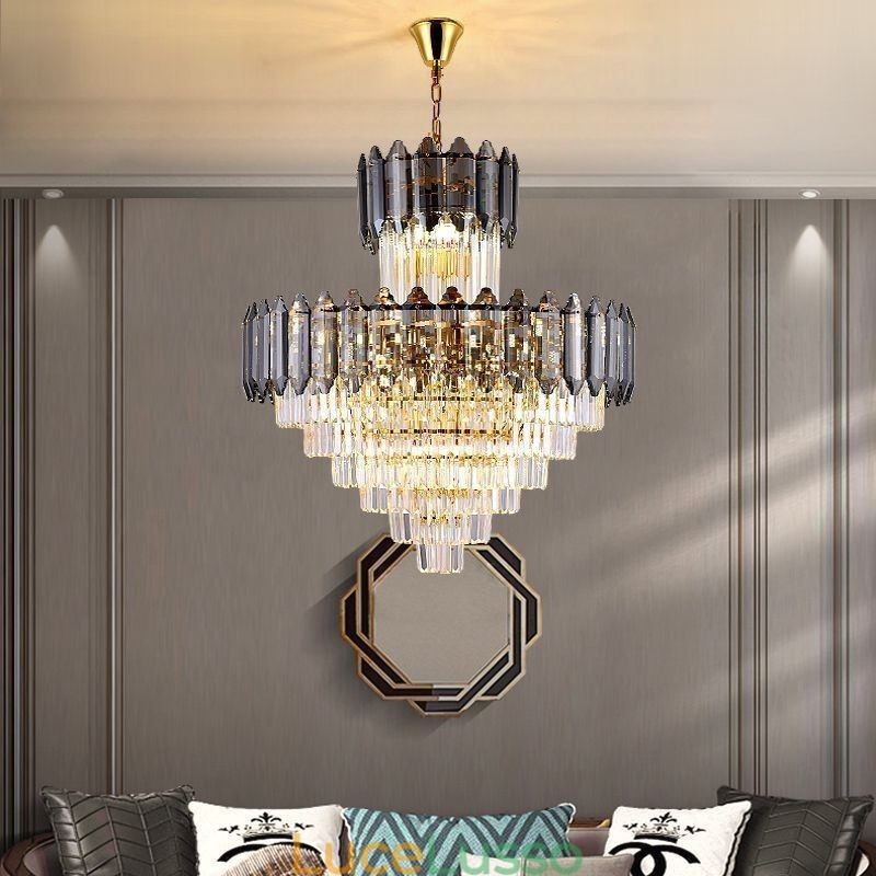 Lampada a sospensione in cristallo conico Lampada da soffitto decorativa duplex