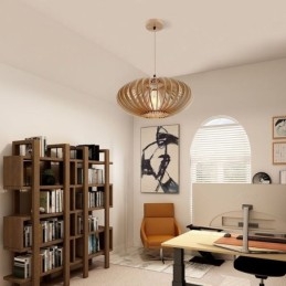 Lampada da soffitto in legno di tiglio con paralume ovale in legno da 17 cm
