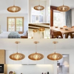 Lampada da soffitto in legno di tiglio con paralume ovale in legno da 17 cm