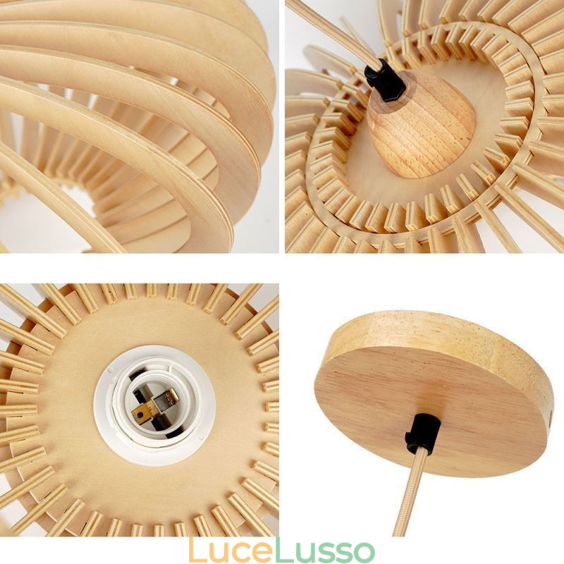 Lampada da soffitto in legno di tiglio con paralume ovale in legno da 17 cm