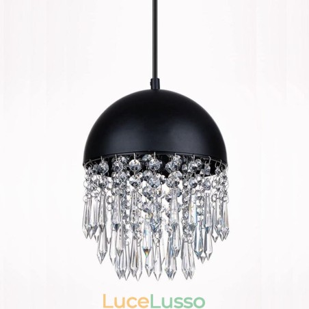 Lampadario a sospensione in cristallo con nappa, paralume per coperchio di pentola nero Lampadario a sospensione in cristallo con nappa, paralume per coperchio di pentola nero