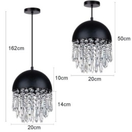 Lampadario a sospensione in cristallo con nappa, paralume per coperchio di pentola nero