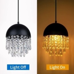 Lampadario a sospensione in cristallo con nappa, paralume per coperchio di pentola nero