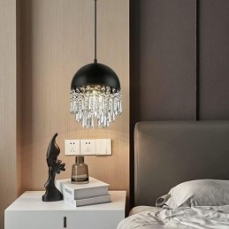 Lampadario a sospensione in cristallo con nappa, paralume per coperchio di pentola nero
