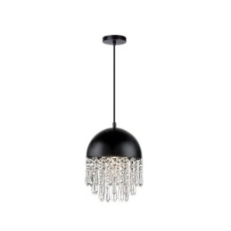 Lampadario a sospensione in cristallo con nappa, paralume per coperchio di pentola nero