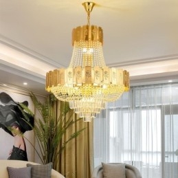 Lampada a sospensione in cristallo dorato Elegante lampada da soffitto decorativa