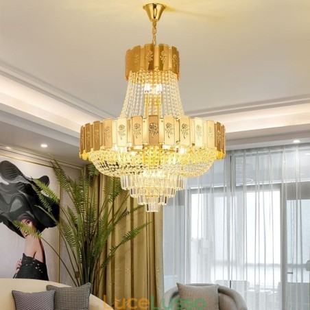 Lampada a sospensione in cristallo dorato Elegante lampada da soffitto decorativa Lampada a sospensione in cristallo dorato Elegante lampada da soffitto decorativa