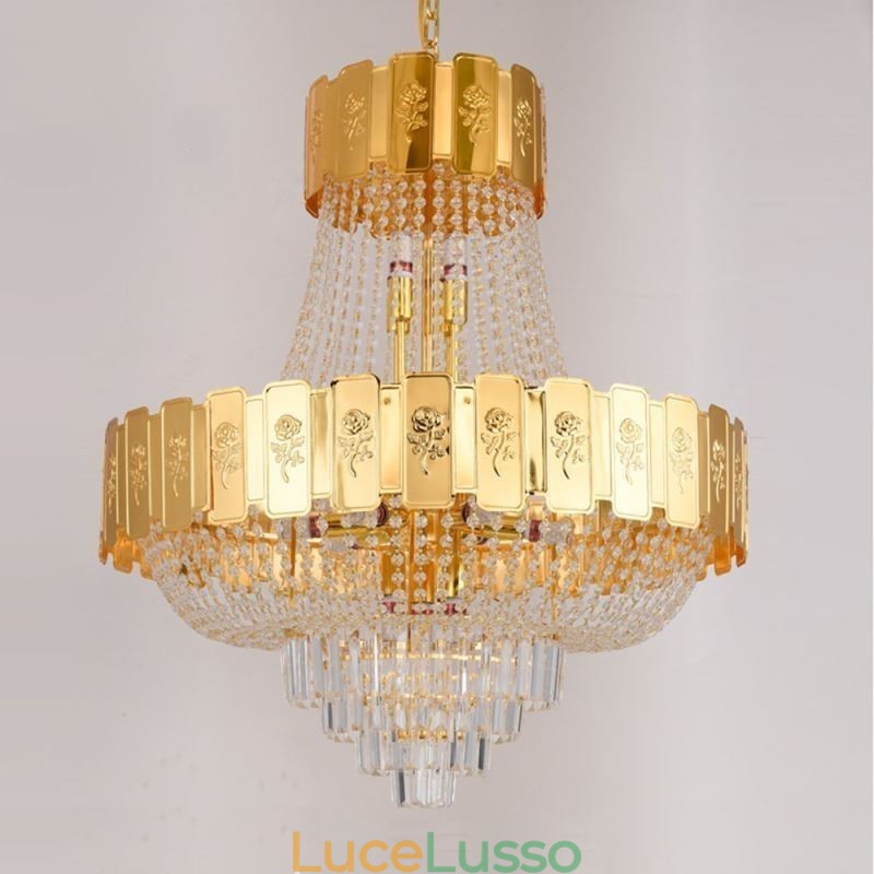 Lampada a sospensione in cristallo dorato Elegante lampada da soffitto decorativa