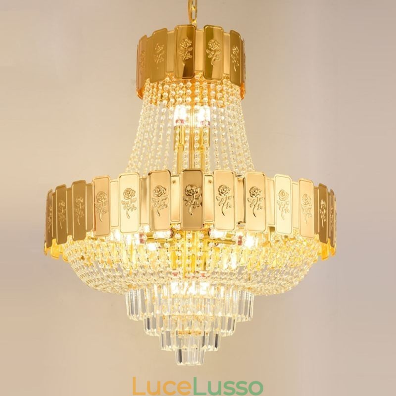 Lampada a sospensione in cristallo dorato Elegante lampada da soffitto decorativa