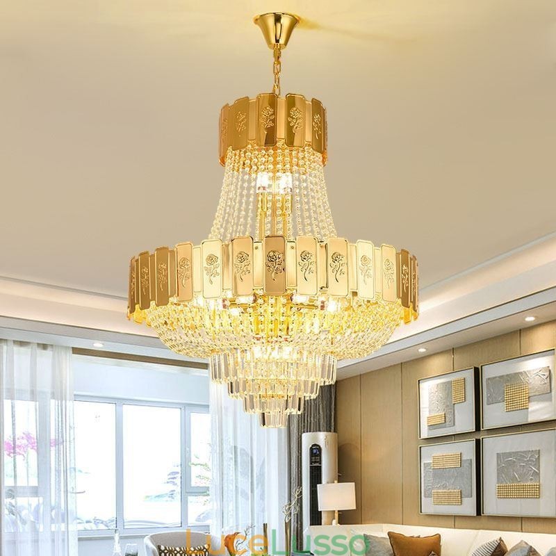 Lampada a sospensione in cristallo dorato Elegante lampada da soffitto decorativa