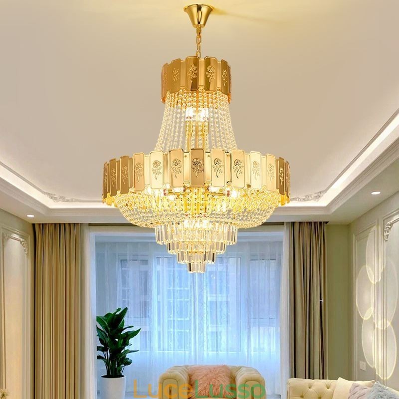 Lampada a sospensione in cristallo dorato Elegante lampada da soffitto decorativa